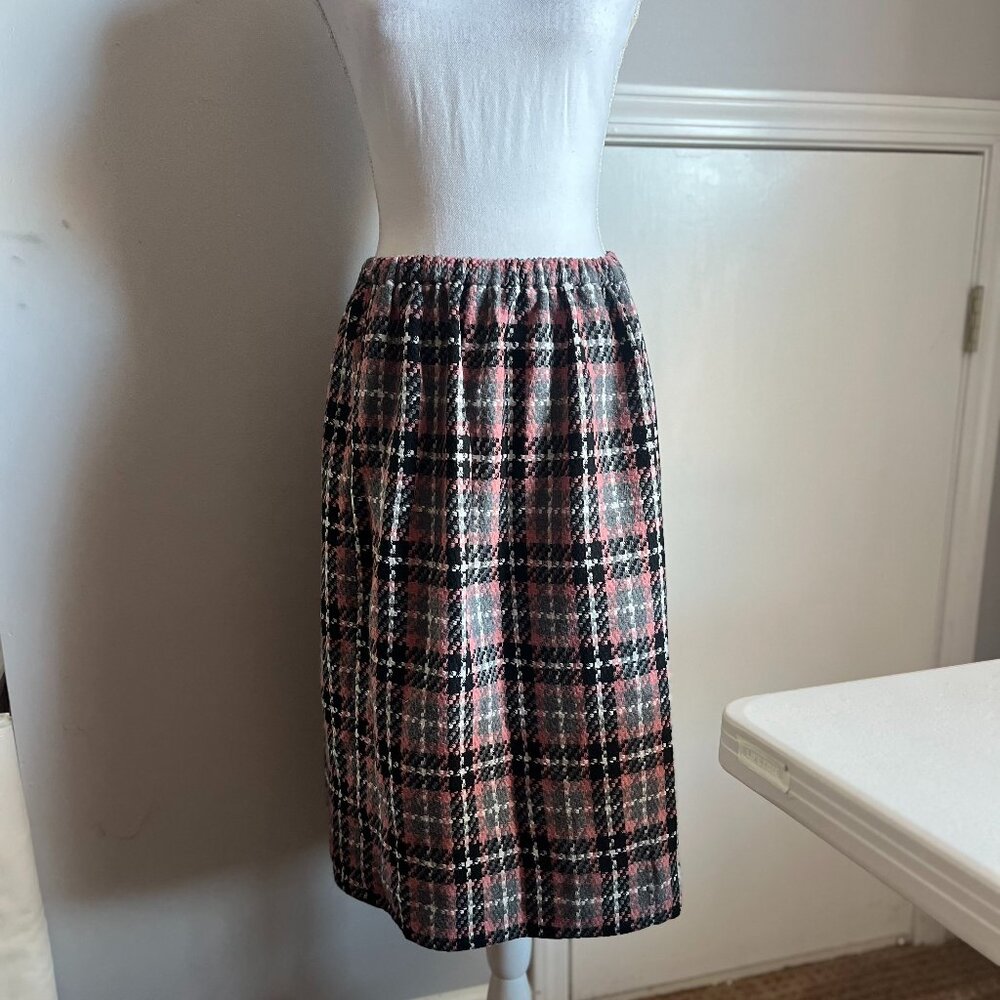 Stylish Pink Tartan Plaid Elastic Garter Waist knee-length skirt SZ S-M